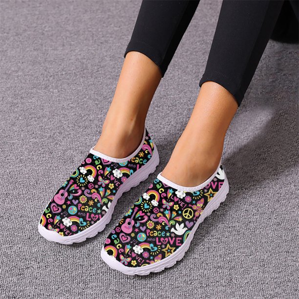 Zapatillas de deporte para mujer con estampado de guitarra de caramelo Kawaii Peace Love, diseños de marca, tendencia, calzado cómodo y antideslizante para primavera y otoño