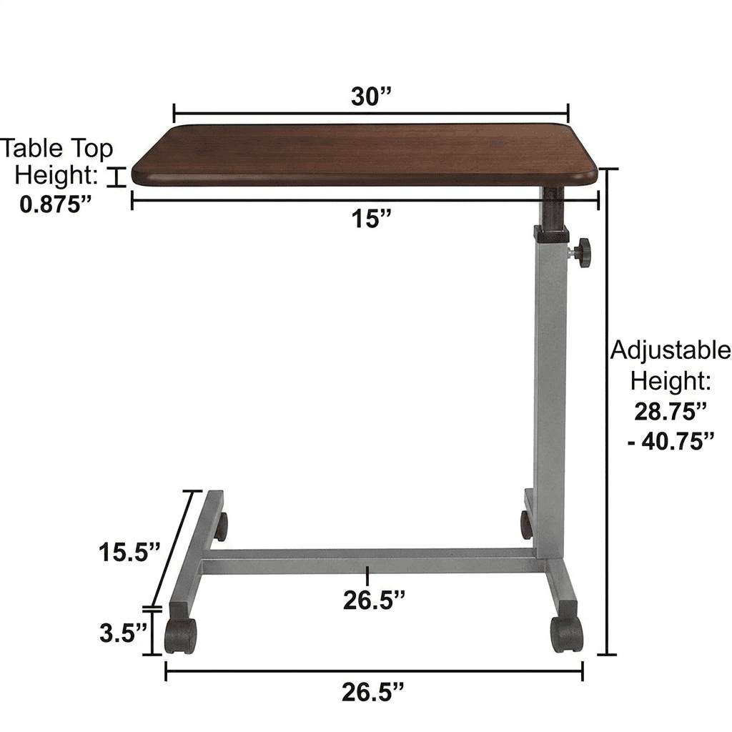 Fenbeli Adjustable Rolling Desk, Mobile Standing Desk with Wheels and Tilting Top, Brown Side Table for Couch Bed Home Office and Reading