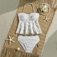 thumbnail image 2 of LIIPEE Girls Swimsuit Sets Casual Summer Solid Color Ribbed High Elastic Halter Neck Adjustable Strap Ruffle Tankini Tops Bottoms Two Piece Set Kids Fashion Cute Pool Swimsuits,White,11-12 Years, 2 of 7