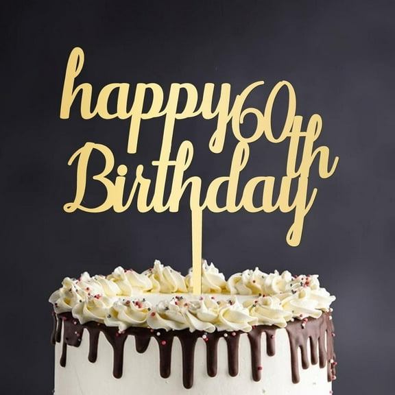 Happy 60th Birthday Cake Insert Topper Sign Durable Happy Birthday Cake Topper Pick Desserts Cake Ornaments for Birthday Celebrations Anniversary Party Decorations