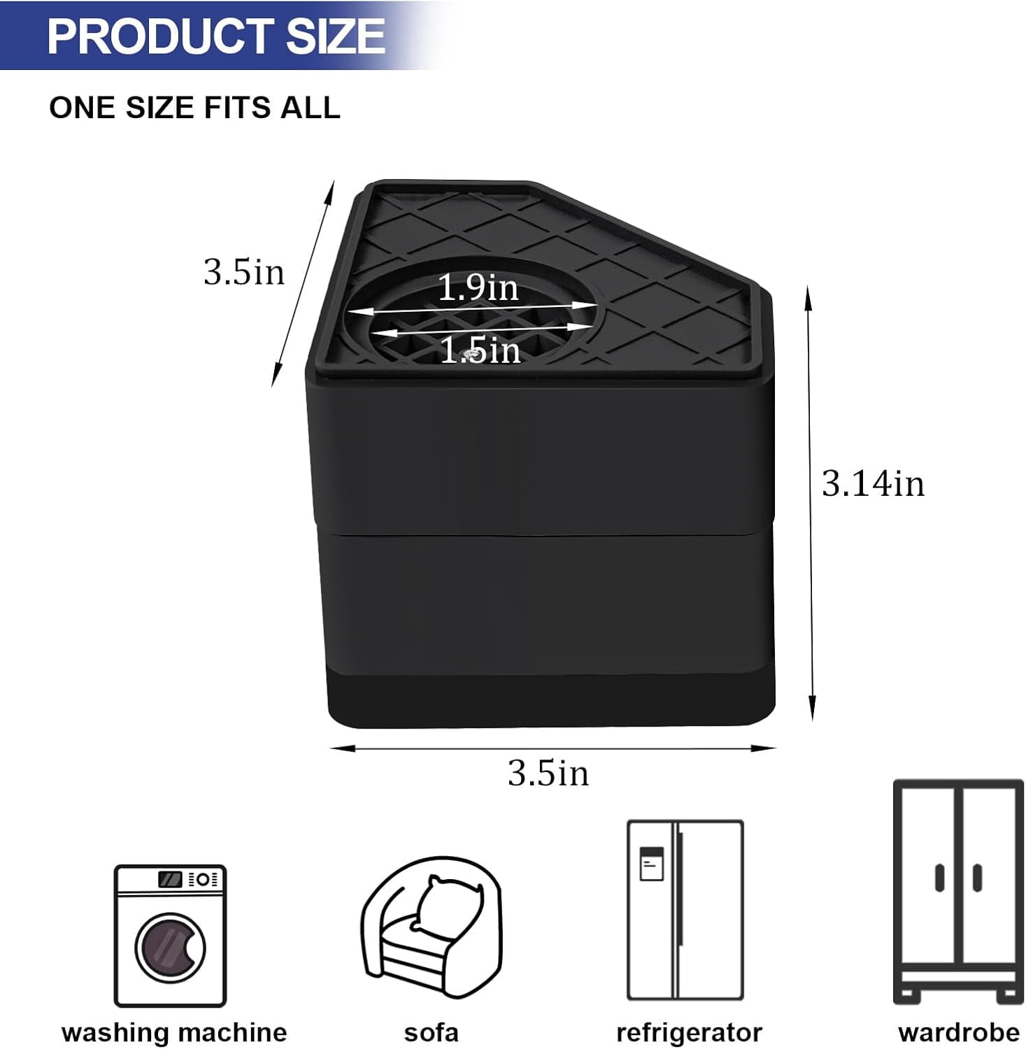 4Pcs Anti Vibration Pads for Washing Machine, Stops Washer Dryer Moving, Prevents Noise, Vibration Transfer, Antivibration Stabilizer Support Feet (Increase3.14in-B)