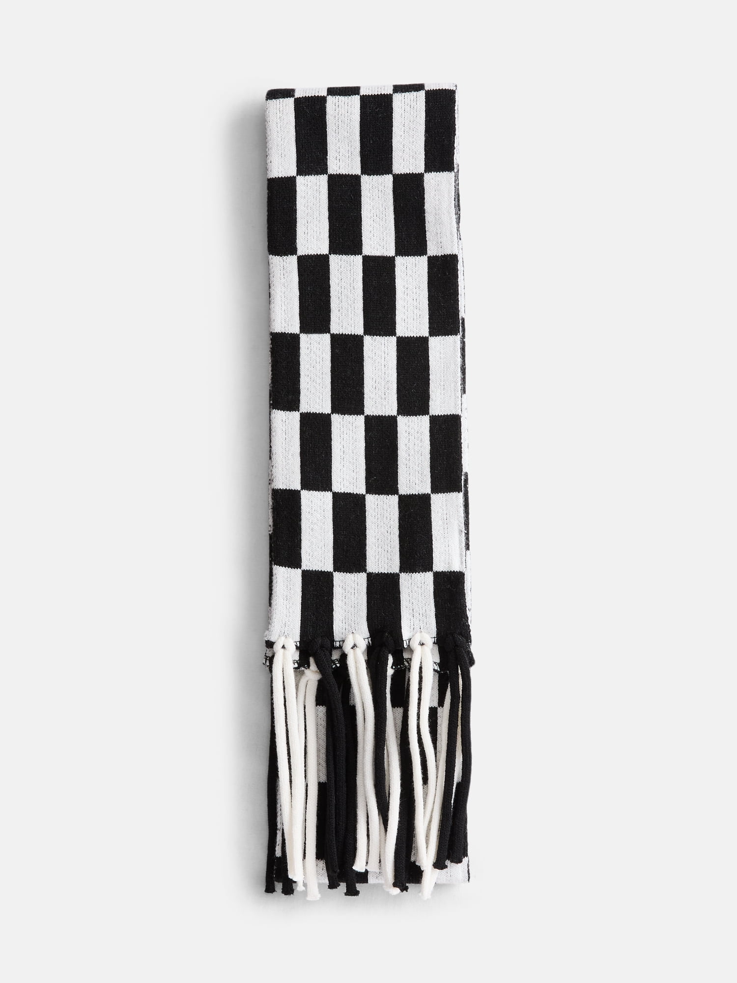 No Boundaries Women's Check Scarf with Fringe, Black Soot