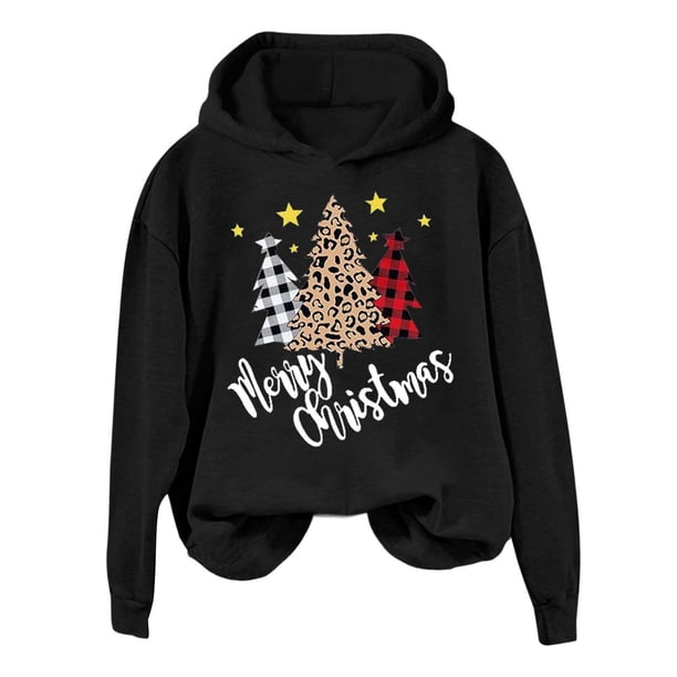 WILLBEST Sudadera Larga para Mujer, Estilo Navideño, con Estampado de Letras, Cuello Redondo, Estilo Urbano, Manga Larga, con Capucha Grande