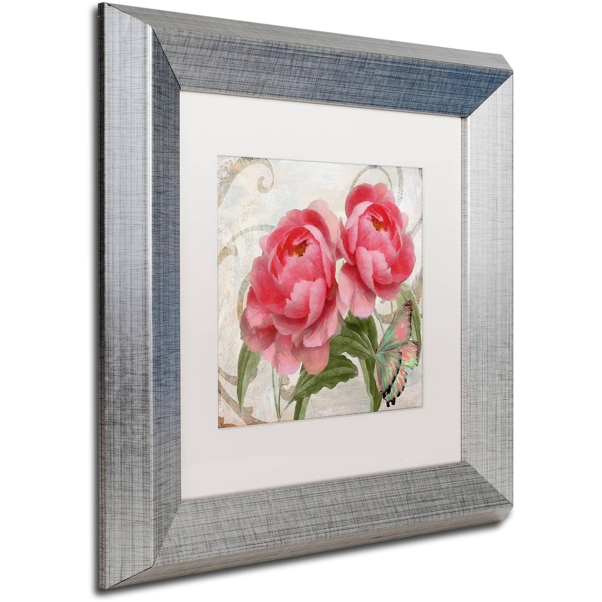 Trademark Fine Art "Apricot Peonies I" Canvas Art by Color Bakery White Matte, Silver Frame