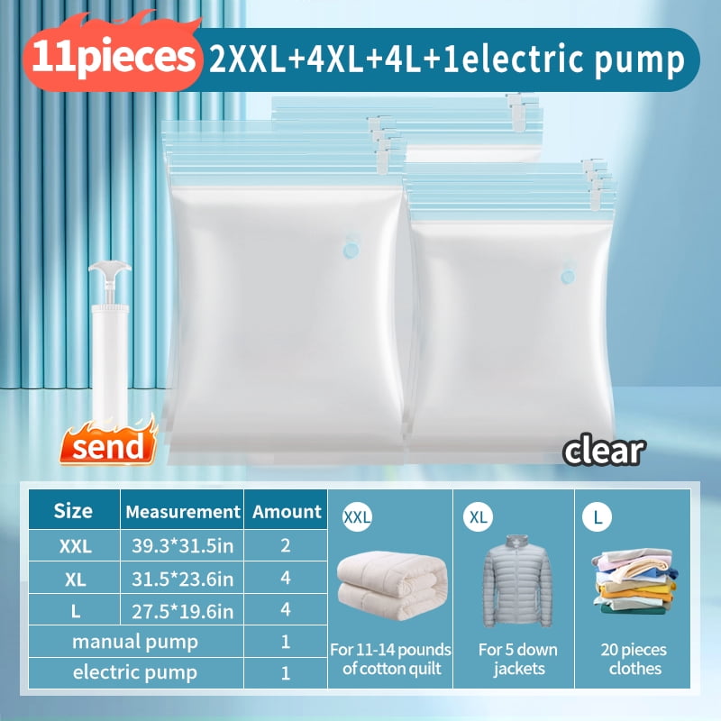 ONAIL 10 COMBO PACK: 4L+4XL+2XXL Vacuum Storage Bags, Airtight Double-Zip Seal, Compression for Comforters and Blankets, Sealer Clothes Storage