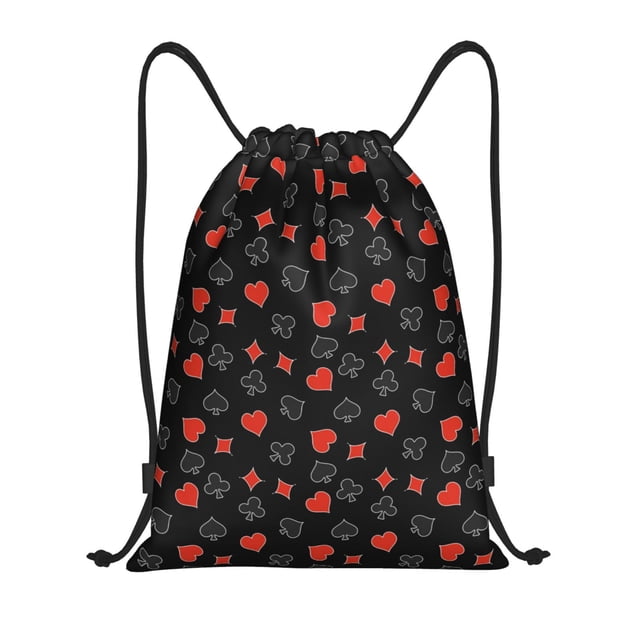 Kdxio Poker Creative Symbols Pattern Drawstring Bag for Gym Sports School Travel Lightweight Sackpack with Adjustable Cords Waterproof Fabric-Medium