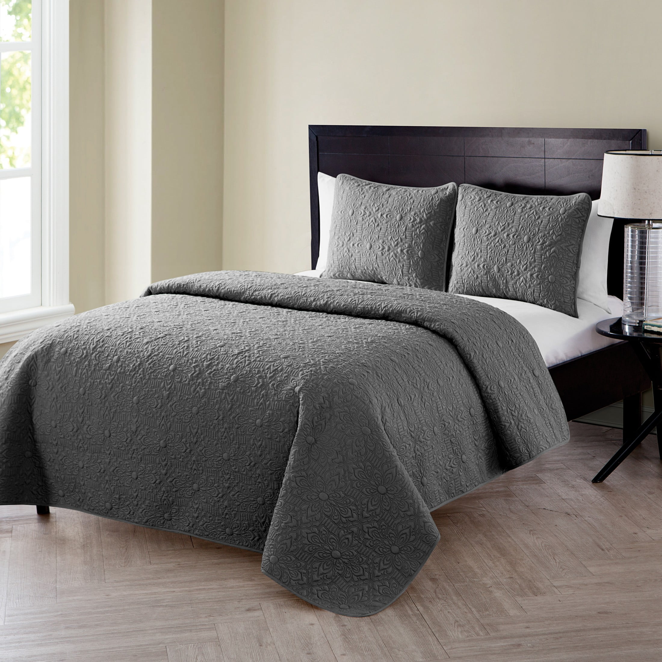 VCNY Home Caroline 2-Piece Grey Floral Quilt Set, Twin, Adult, Unisex