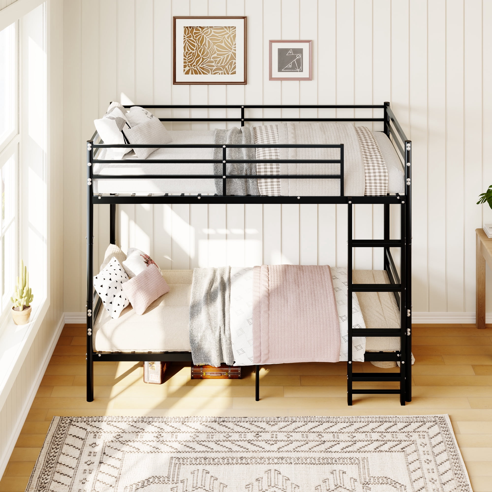 Mintazer Convertible Twin Over Twin Metal Bunk Bed with Ladder and Guardrails, Split Into 2 Separate Twin Beds, Black