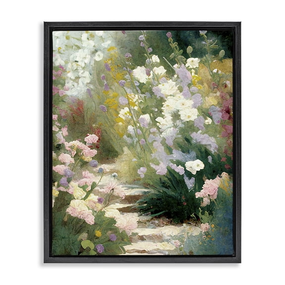 Stupell Industries French Country Garden Flower Path Black Floating Frame Canvas Art, 17 x 21, by Gina Kelly