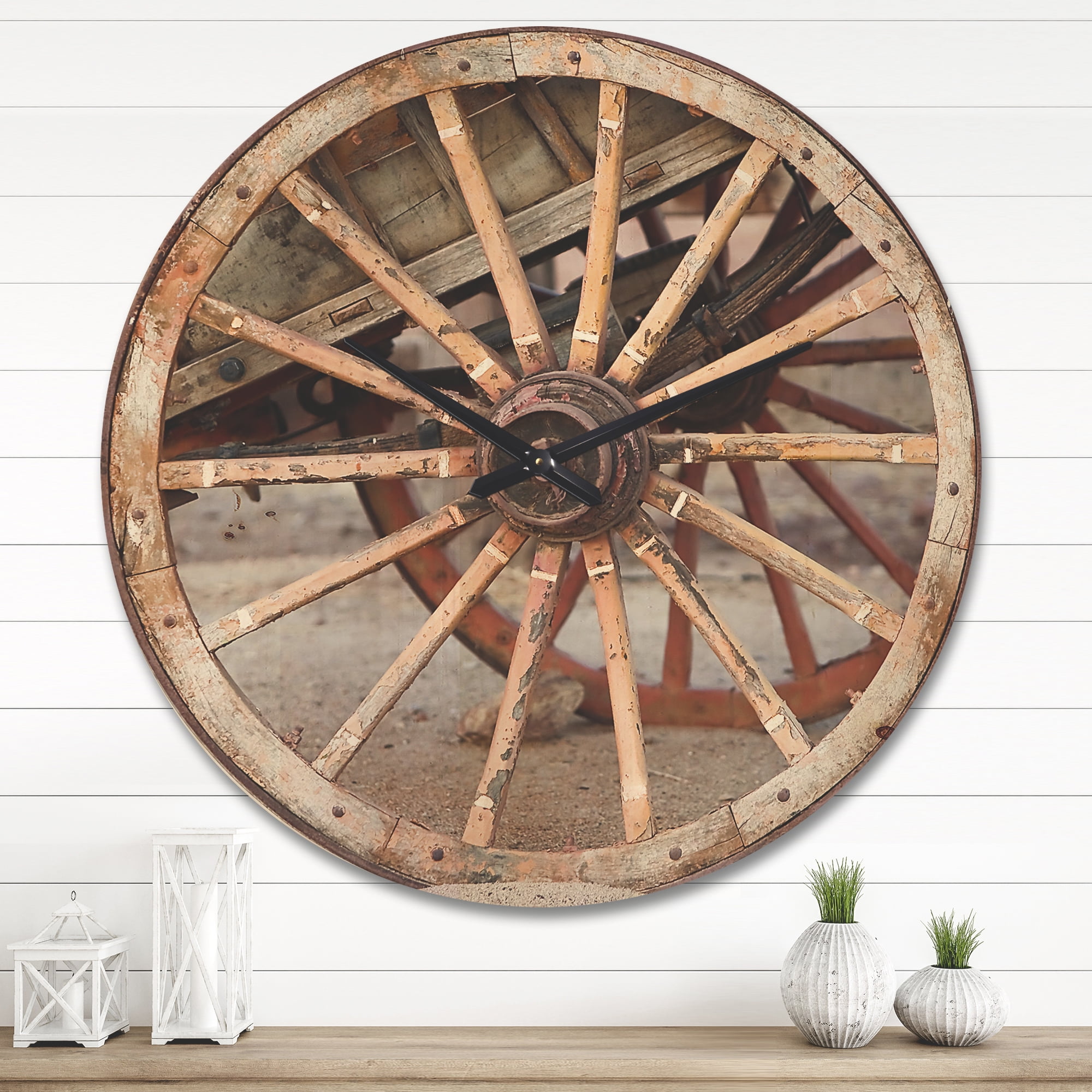 Designart 'Spanish Wooden Country Wagon Wheel ' Farmhouse Wood Wall Clock