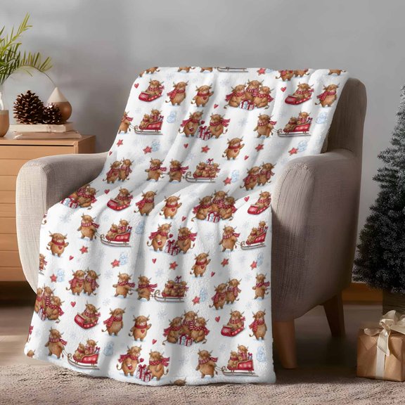 Throw Blanket Fleece Throw Blanket 30x40in, Christmas Highland Sleds Soft Lightweight Bed Blankets Seamless Stars Fuzzy Couch Blankets for All Season