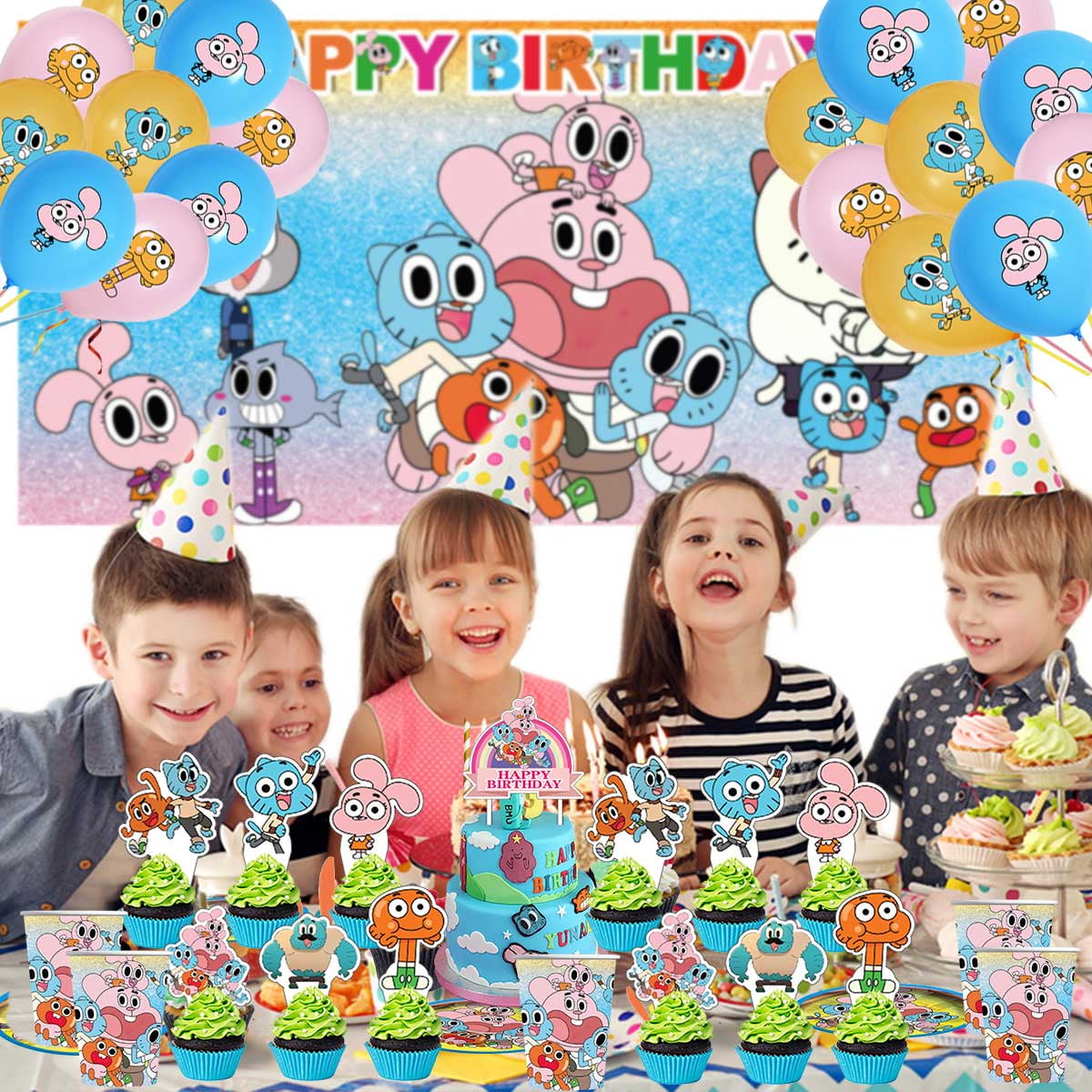 The Amazing World of Gumball Birthday Party Supplies Balloons Plates Decoration Cake Topper Decor Tableware Banner Backdrop