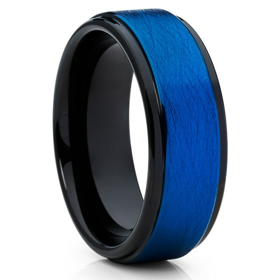 8mm Blue Tungsten Wedding Ring,Black Wedding Ring,Tungsten Wedding Ring,Anniversary Ring,Engagement Ring