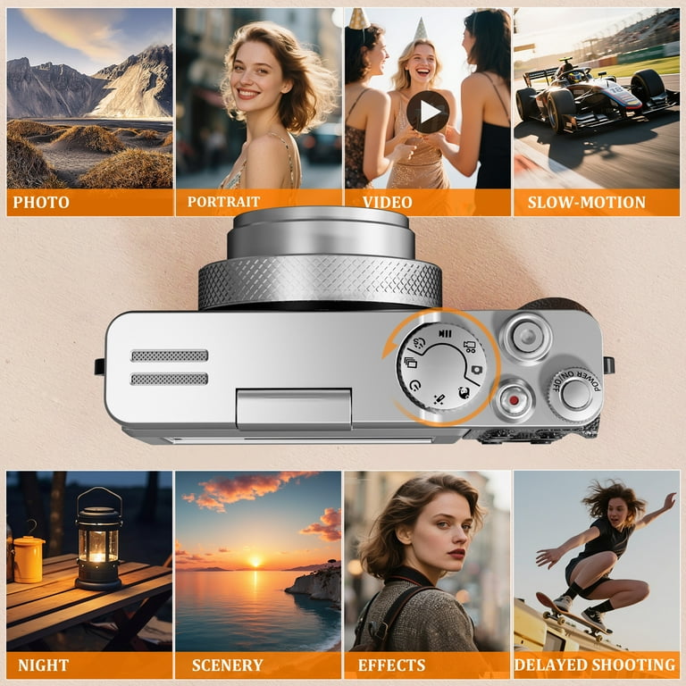 2.8'' Appareil Photo NuméRique, JDZ Appareil Photo Compact 4K HD, Zoom 16X, 48MP Digital Camera, Built In 32 Go Carte SD, Camera Digital Pour Garçons Et Filles, Adolescents, Débutants Adultes (Noir