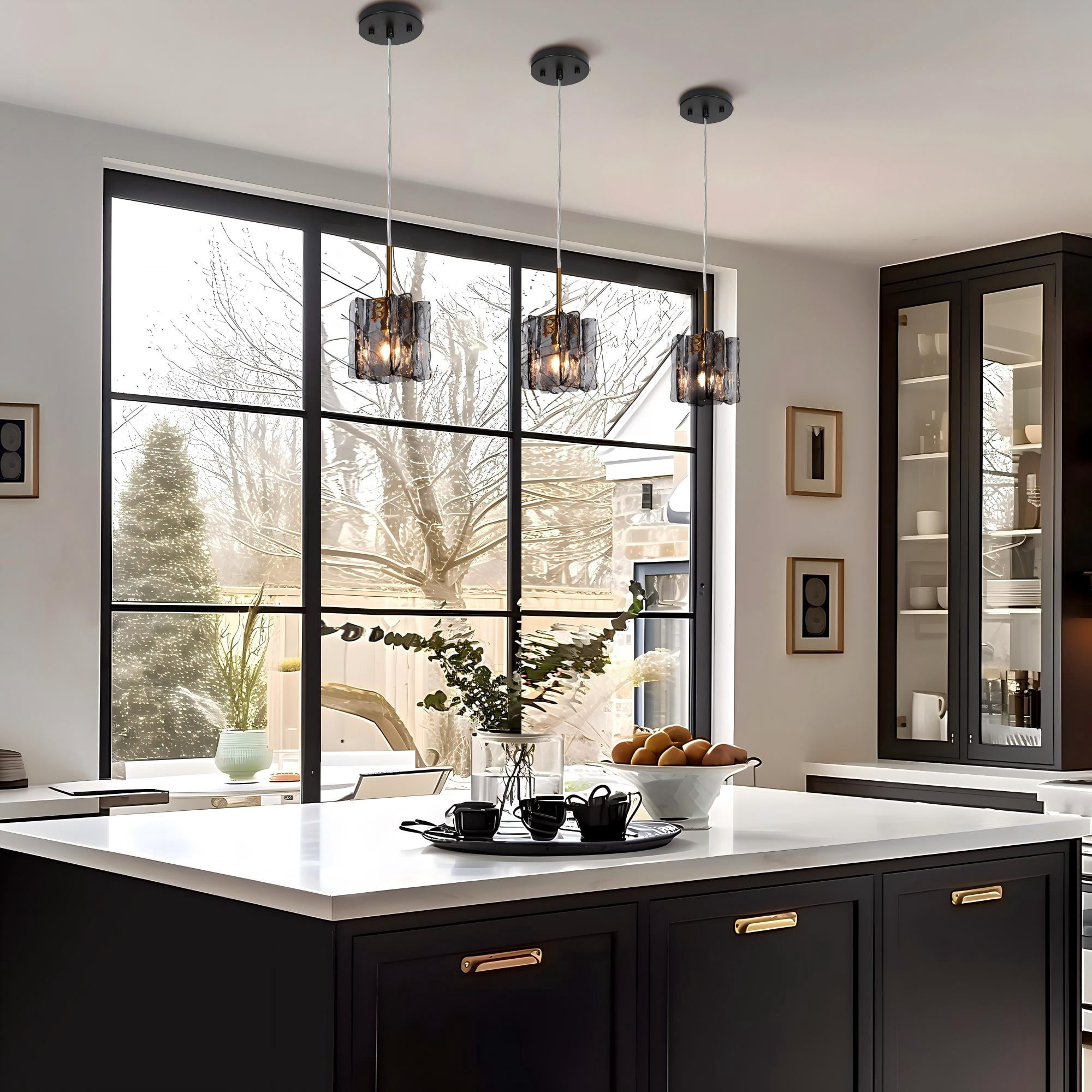 LNC Tucana Textured Glass Mini Pendant Light, Modern Linear LED Hanging Fixture