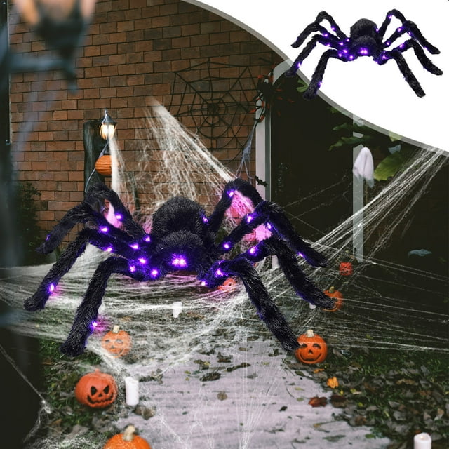 Araña Brillante, Decoración de Fiesta de Halloween al Aire Libre, Accesorios Trucos Festivos, Araña Grande, Araña Gigante Eléctrica de Peluche