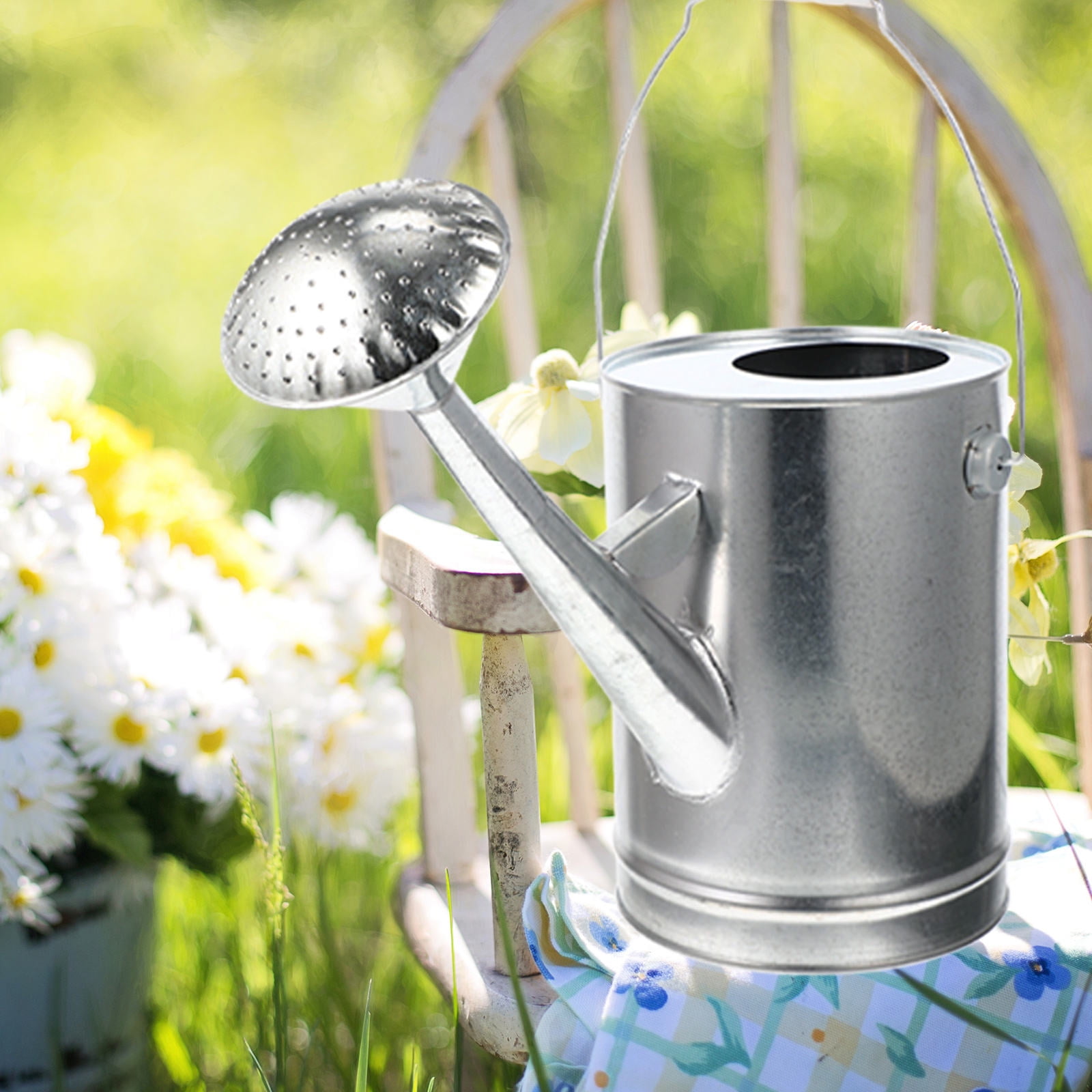 IBASETOY Plated Silver Galvanized Iron Watering Can with Long Spout for Indoor and Outdoor Plants