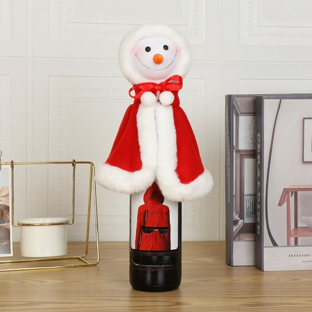 XWSHYW Decoraciones Navideñas Decoraciones Navideñas Cabeza de Anciano Cabeza de Muñeco de Nieve Juego de Botellas de Vino Tinto Juego de Champán Decoración de Botellas Regalo de Navidad