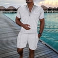 thumbnail image 3 of Short Sets for Men Summer Casual Jacquard Short Sleeve Quarter Zip Polo Shirt and Bermuda Shorts 2 Piece Matching Set, 3 of 6