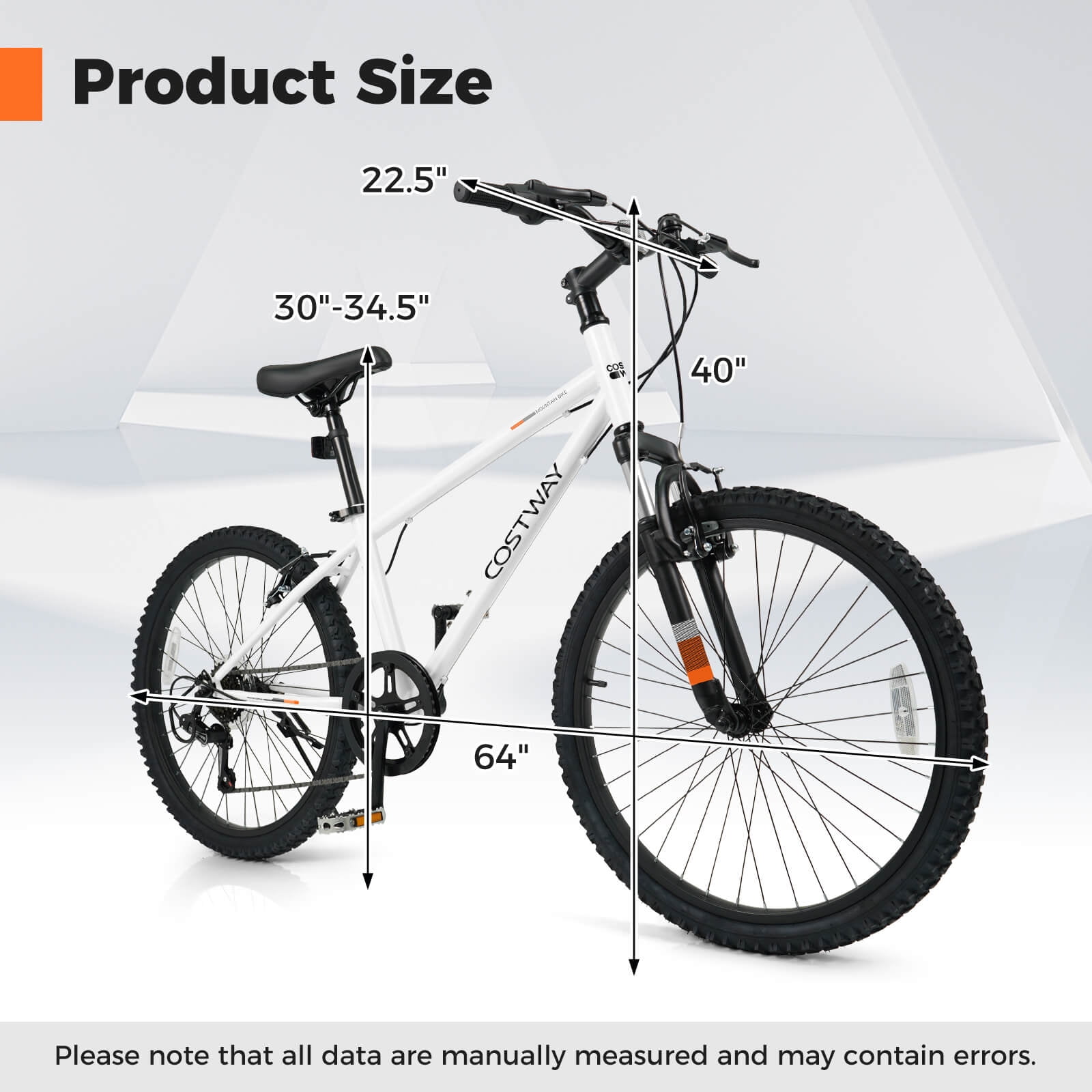 Costway 24 Inch Mountain Bike for Teens Aged 8+ Years Old with Suspension Fork White