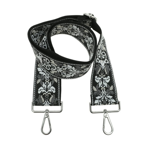 Unique Bargains 1 Pc Jacquard Pattern Bright Silver Tone Hook Handbag Strap for Dating Deep Gray Polyester