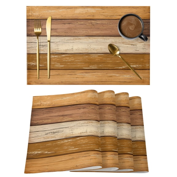 Brown Wood Grain Placemats Set of 12, Vintage Farmhouse Country Style Non-Slip Place Mats Washable Table Mats for Kitchen Dining Table Decorations Indoor/Outdoor