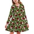 thumbnail image 3 of Zhuashum Girl Dress 4-5 Years Long Sleeve Christmas Trees Deer Print Party Dress Kids Toddler Round Neck A Line Sundress Cute Wear Green, 3 of 3