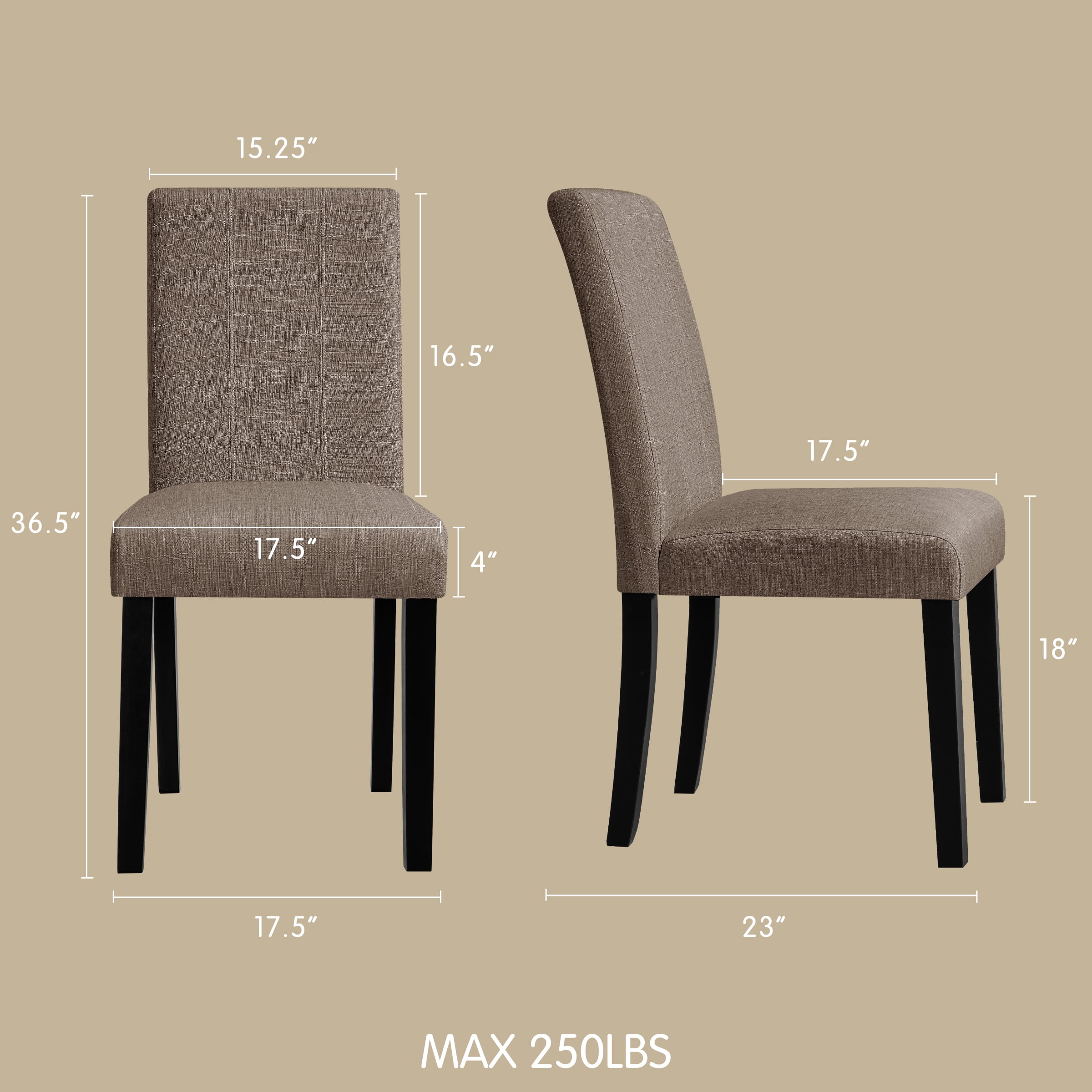 DyFun Linen Upholstered Dining Chairs Set of 2 for Kitchen Dining Room or Apartment Living, Kahki
