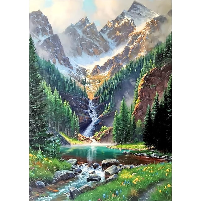 Pintura de diamante para adultos, pintura de diamante 5D completa paisaje montaña río kit de diamante niños, diamante de imitación punto de cruz pintura de cristal p