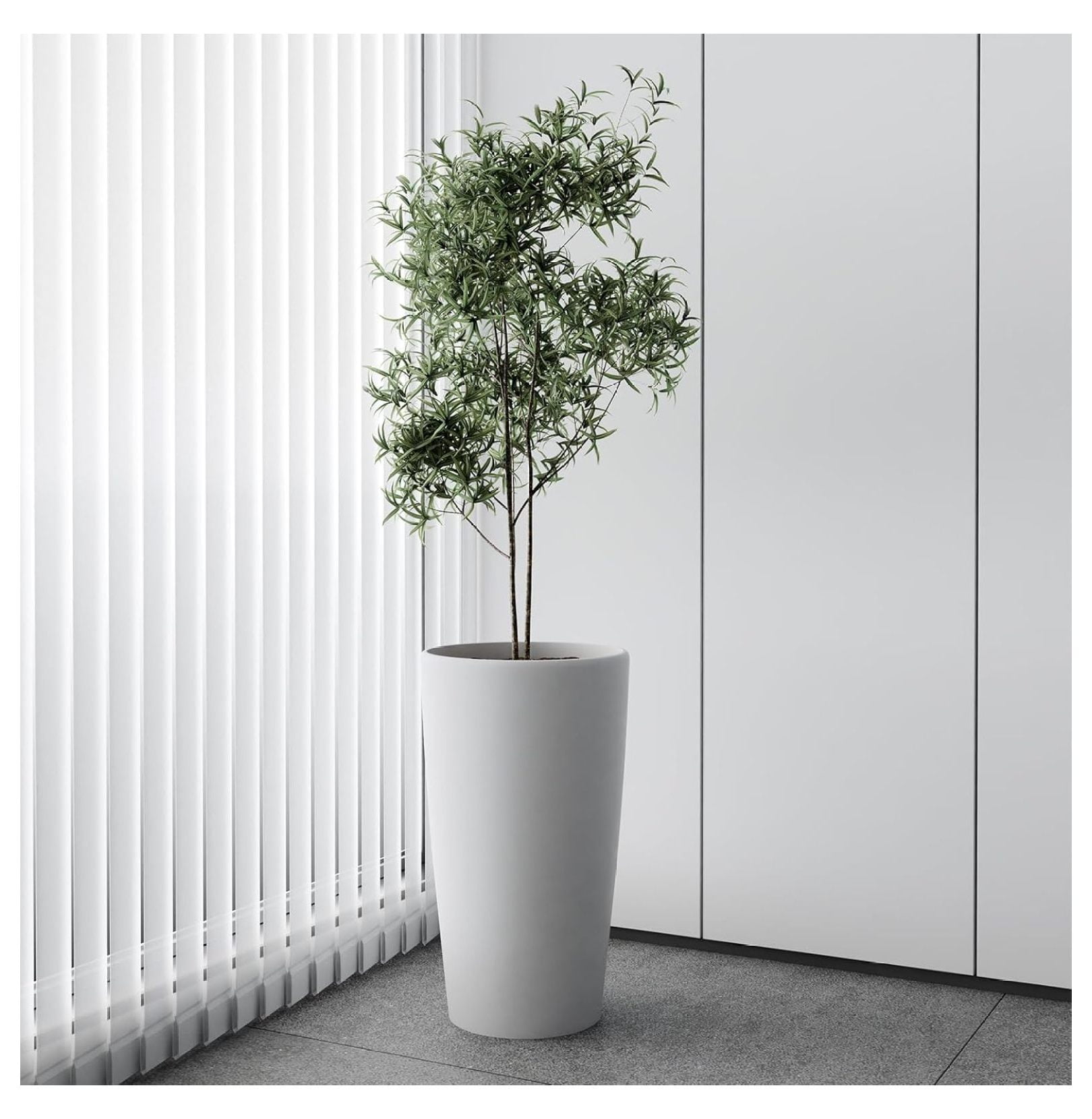 Set of 2 Round Tall Planters 22 Inch, Large Planter for Indoor Outdoor Plants, Modern Flower Pot Containers Large Decorative Tree Planter, White