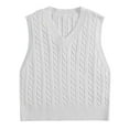 thumbnail image 5 of WNEGSTG Ladies' Solid Color Knit Vest V Neck Vest Sweater Sleeveless Pullover White, 5 of 5