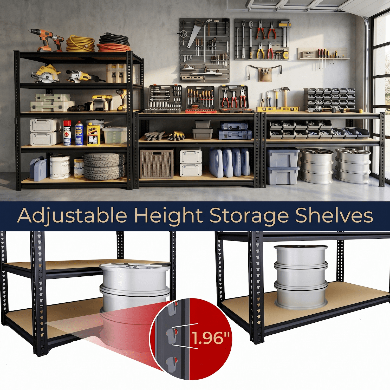 Xiweot 2000LBS Heavy Duty Garage Storage Shelves, 60" H Metal Adjustable Shelves, 5-Tier Freestanding Shelving Units Industrial Shelving for Warehouse Basement Pantry, Easy Assembly