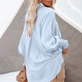 thumbnail image 4 of hxobax Women's Oversized Linen Blouses Collar V Neck Button up Shirts Long Smocked Sleeves Work Tops, 4 of 7