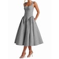 thumbnail image 2 of Women'S Summer Gingham Long Dress Corset Square Neck Lace Up Backless Casual Sundress, 2 of 9