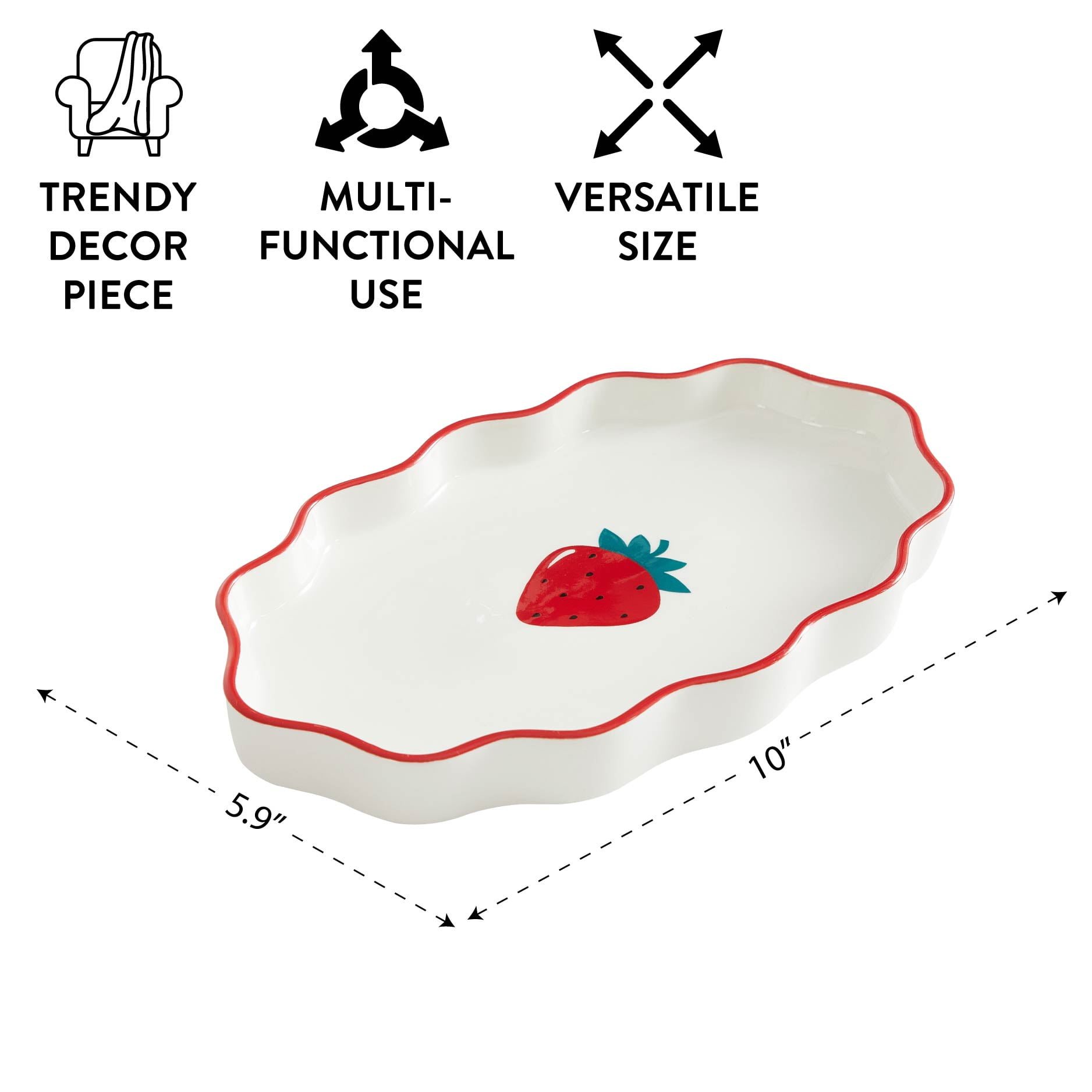 Mainstays Strawberry Scalloped Ceramic Trinket Tray