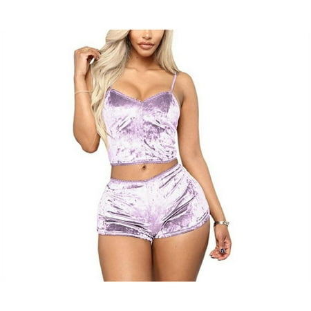 

Amuver Women Sexy 2PCS Lingerie Set Slim Sling Crop Top Short Elastic Band Pants
