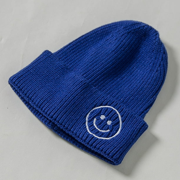 Gorro de punto para niños, para padres e hijos, otoño e invierno, nuevo gorro coreano lindo bordado de lana con sonrisa para niños y niñas