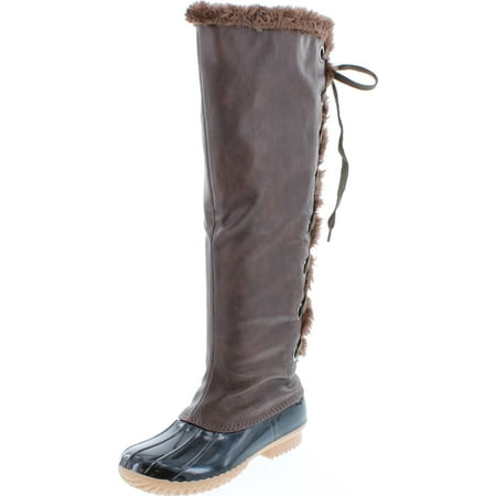 

Nature Breeze Duck-15 Women s Knee High Lace Up Insulated Boots Half Size Small Brown PU 7.5
