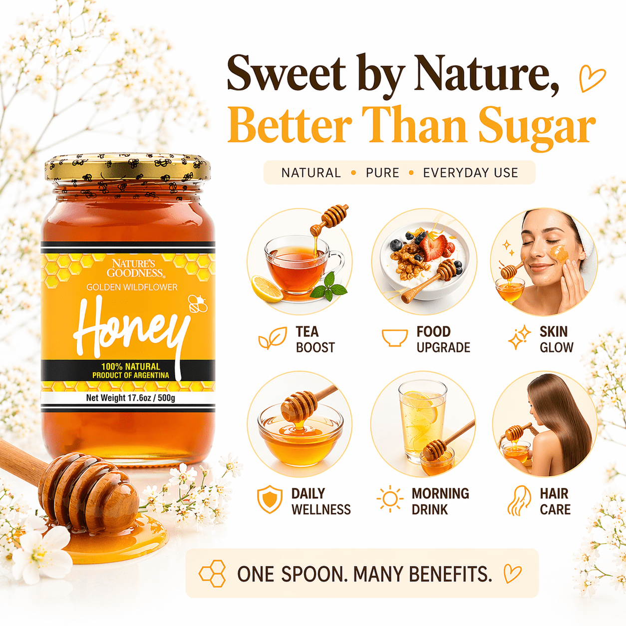 Wildflower Honey Glass Jar - 17.6 Oz (6 Pack) - Pure Honey Jar