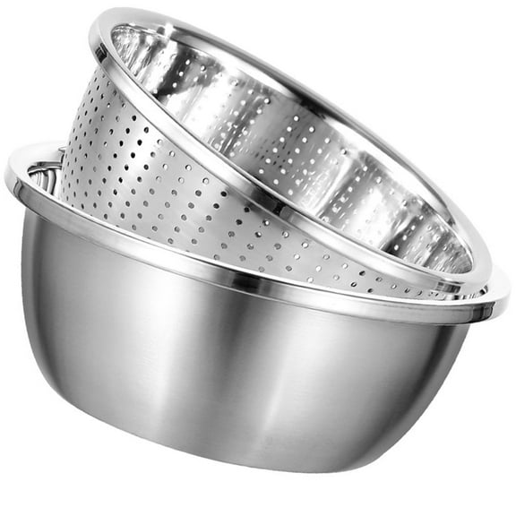 1 Set Stainless Steel Strainer Bowl Multi-Function Mixing Bowl for Kitchen Fruit Vegetable Washing and Food Preparation