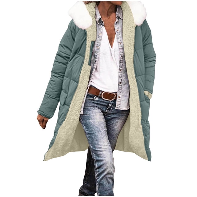 yardsong Parka Réversible en Molleton pour Femme - Doudoune Longue Chaude Doublée Sherpa à Capuche Vert Menthe, TG