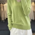thumbnail image 4 of FDGIU Women's V Neck Cable Knit Sweater, Rib Hem Long Sleeve Loose Fit Pullover Tops Casual Knit Blouses, 4 of 7