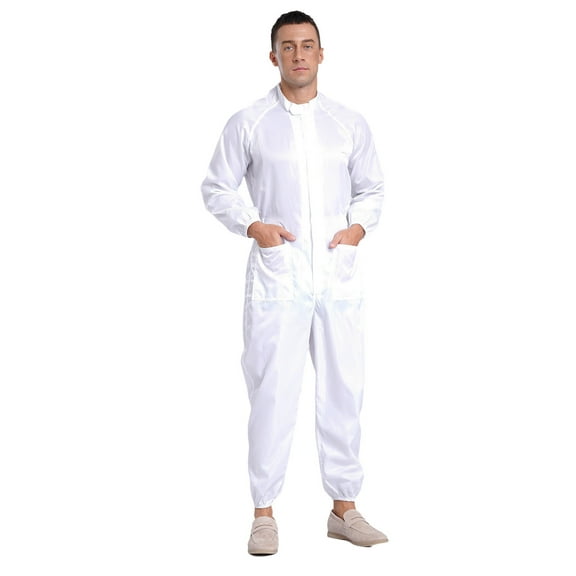 Lejafay Men's Coveralls Workwear Anti-static Dustproof Front Zipper Breathable Overalls Jumpsuits White M
