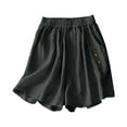 thumbnail image 1 of Timegard Womens Cotton Linen Shorts Wide Leg Elastic Waisted Solid Color Casual Half Pants with Pockets, 1 of 4