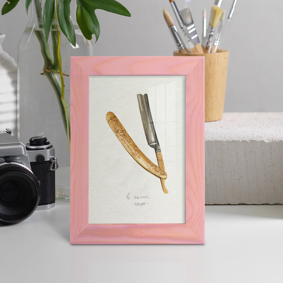 Gilded Toiletries I - Framed Print w/glass - Sunset Pink