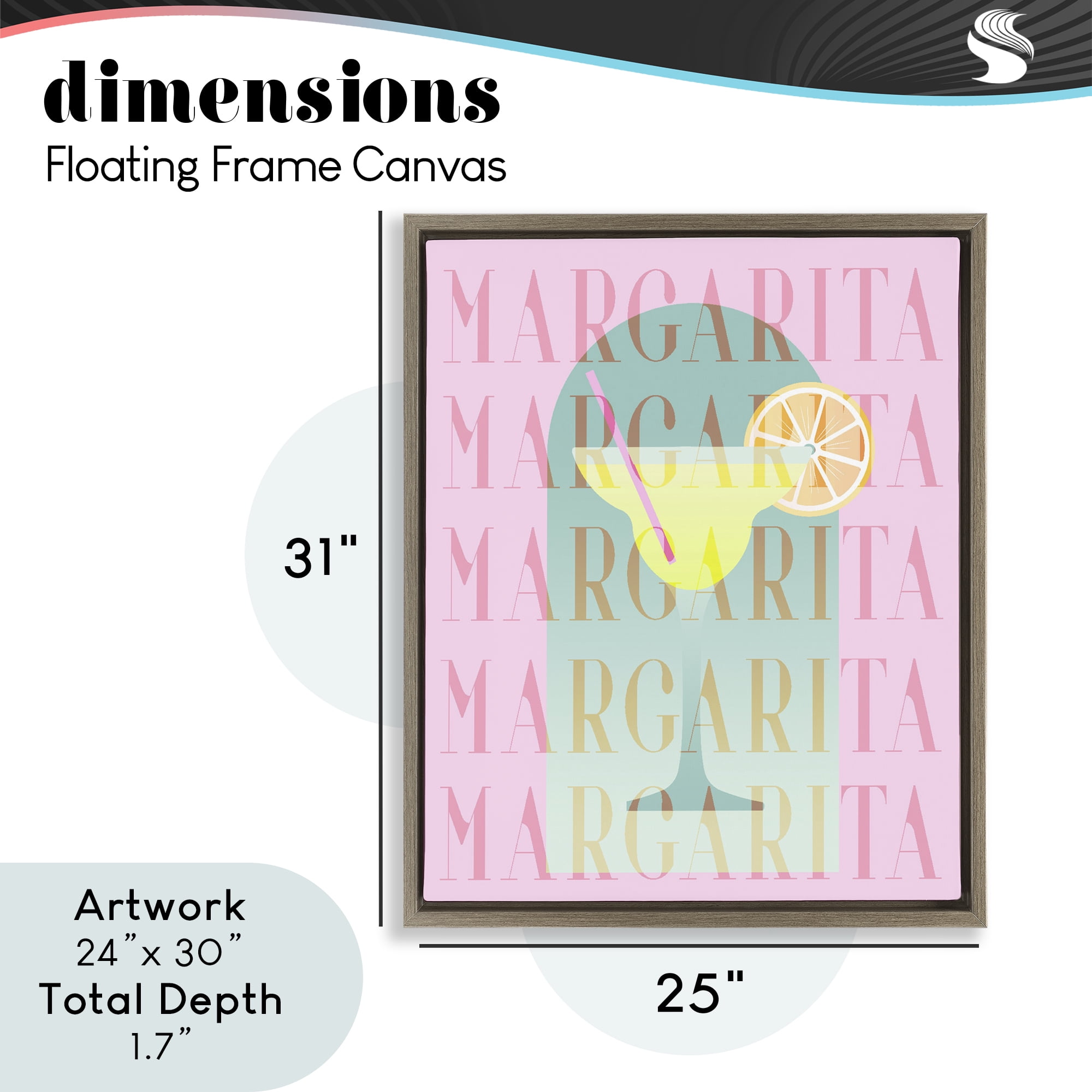 Retro Pastel Margarita Brown Framed Floater Canvas Wall Art, design by Lil' Rue