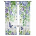thumbnail image 7 of Sheer Curtains 72 inches Long, Hydrangea Eucalyptus Butterfly Floral Watercolor Grey Plaid Sheer Window Curtains Rod Pocket Voile Drapes for Bedroom Living Room, 52"W x 72"L 2 Panels, 7 of 7