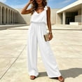 thumbnail image 6 of Gamviast Women's Jumpsuit V Neck Sleeveless Wide Leg Romper with Pockets Lightweight Loose Fit Casual Vacation Resort Travel Party Evening Outfits White M, 6 of 7