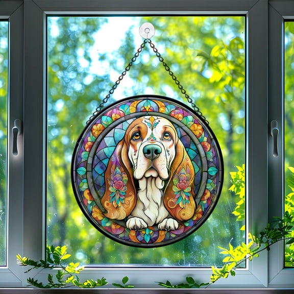89Bloom Basset Hound Labrador Retriever Suncatcher, Stained Glass Basset Hound Suncatcher, Basset Hound Glass Suncatchers for Windows Stained Glass