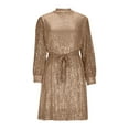 thumbnail image 6 of Hueook dresses Sweater Dresses for Women 2025 Womens Solid Color Evening Dress with Tie Waist and Long Sleeves Sequined Backless Dress Khaki XL, 6 of 6